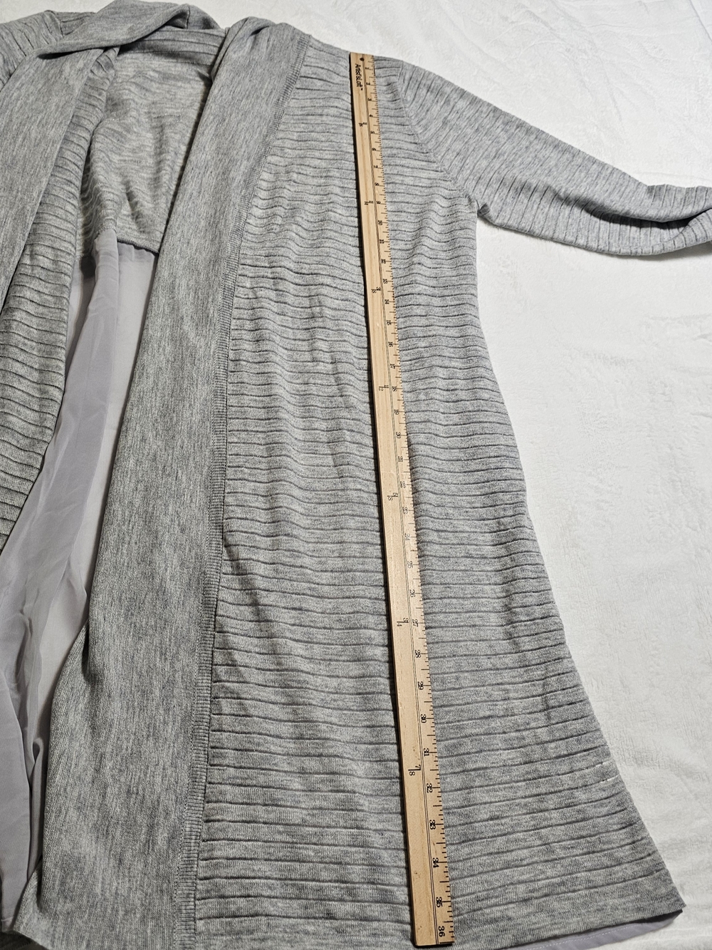 Neiman Marcus XL Gray Open Cardigan Long Duster Ribbed Knit Lightweight - Picture 7 of 7